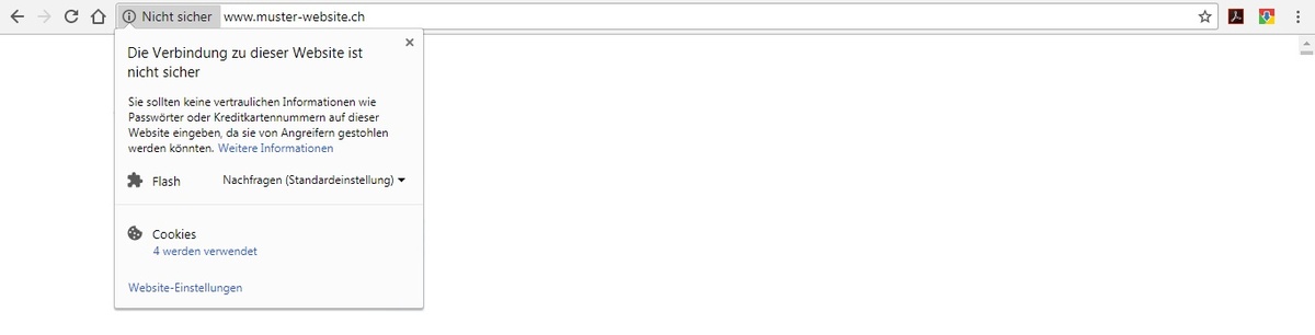  Warnhinweis beim Aufruf einer Website. Ziel ist, alle Webseiten mit Sicherheitszertifikaten auszustatten.
