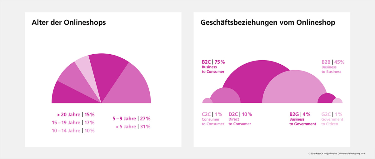 42 % der Onlineshops sind älter als zehn Jahre und 45 % bedienen die B2B-Schiene.