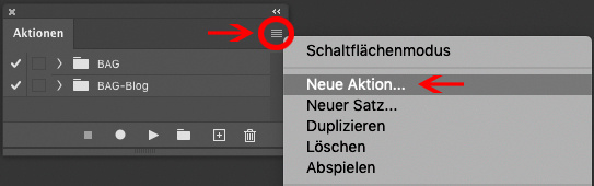 Satz: Ordnerstruktur für mehr Übersicht bei vielen Aktionen. Funktionstaste: Tastaturbefehl hinterlegen. Farbe: Zur besseren Übersicht bei vielen Aktionen.