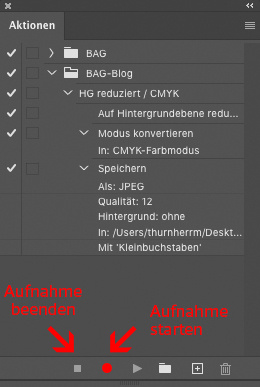 Satz: Ordnerstruktur für mehr Übersicht bei vielen Aktionen. Funktionstaste: Tastaturbefehl hinterlegen. Farbe: Zur besseren Übersicht bei vielen Aktionen.