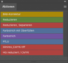 Satz: Ordnerstruktur für mehr Übersicht bei vielen Aktionen. Funktionstaste: Tastaturbefehl hinterlegen. Farbe: Zur besseren Übersicht bei vielen Aktionen.