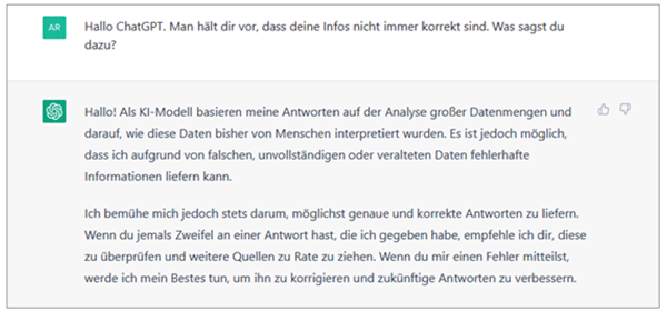 Immerhin: Fragt man ChatGPT nach seiner mangelnden Transparenz, ist er in diesem Punkt transparent.