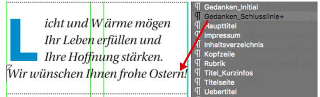 3. Damit am Schluss die Punktierte Linie mithilfe des Absatzformates korrekt erstellt wird, muss bei der Zeile davor ein Absatzzeichen gesetzt werden.