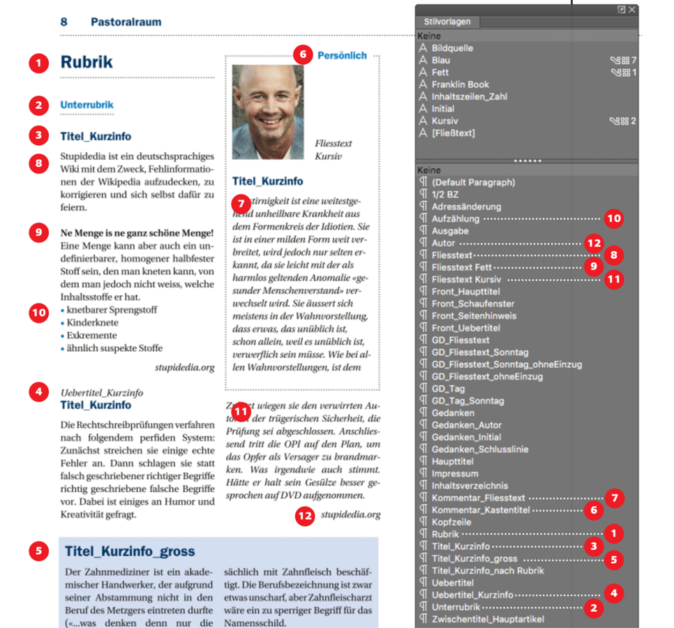 Darstellung einer Rubrikseite