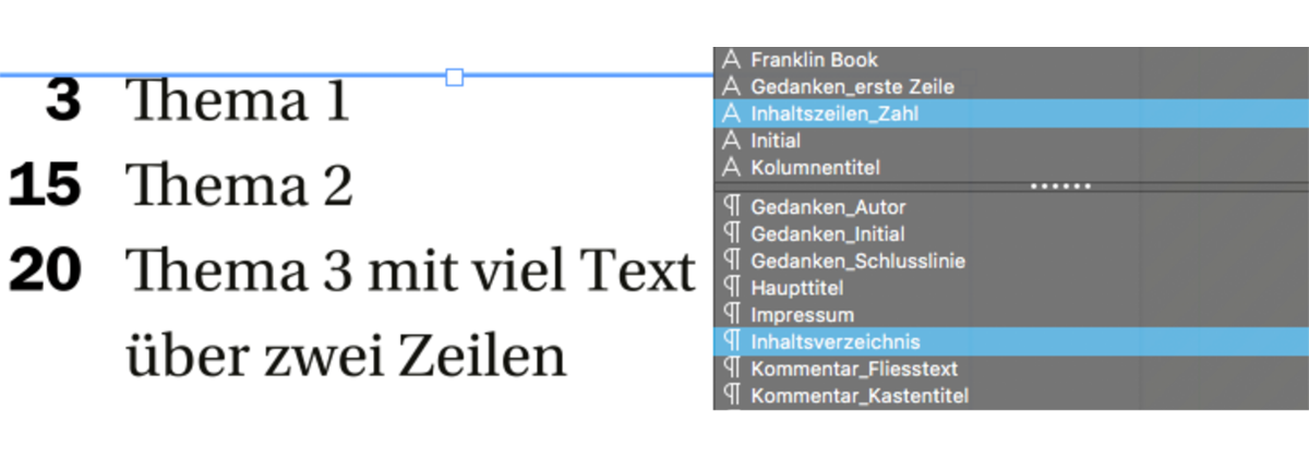 Die Zahlen müssen jeweils einzeln angewählt und mit dem Zeichenformat Inhaltszeilen_Zahl eingefärbt werden.