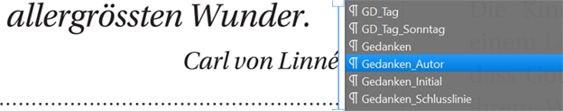 Bei Gedanken_Autor wird der Name Rechtsbündig ausgerichtet und unten eine Abschlusslinie platziert.
